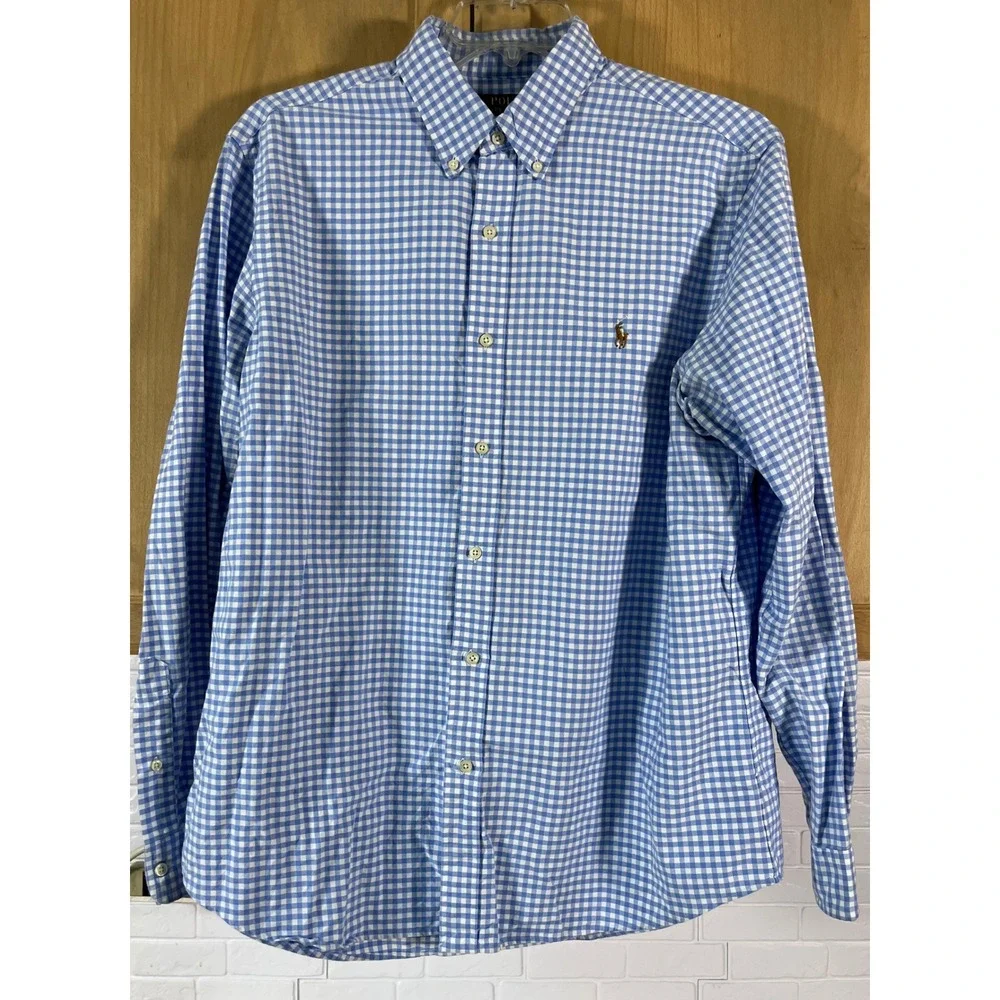 Polo Ralph Lauren Button Down Shirt Mens XL Blue Gingham Classic Fit Cotton